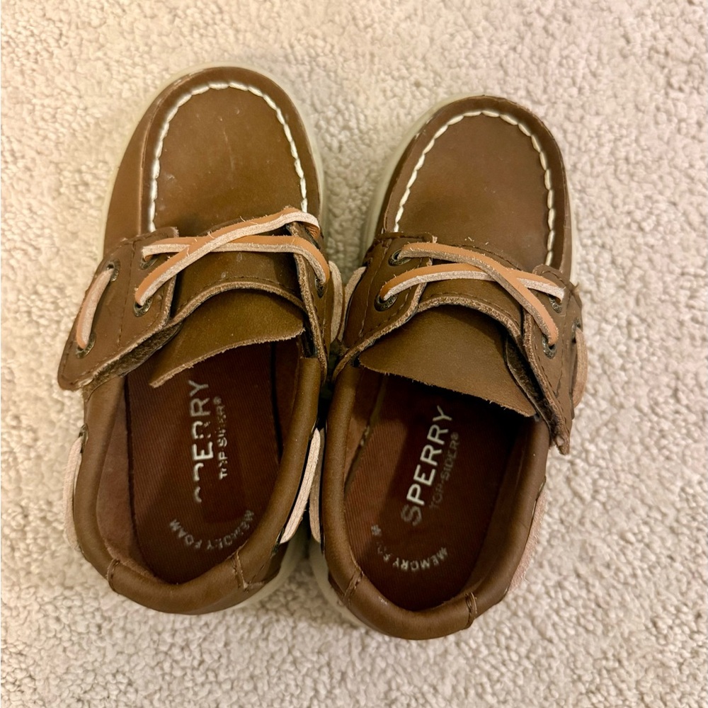Sperry Toddler Boat Shoes Brown Leather Size 8 Velcro Close